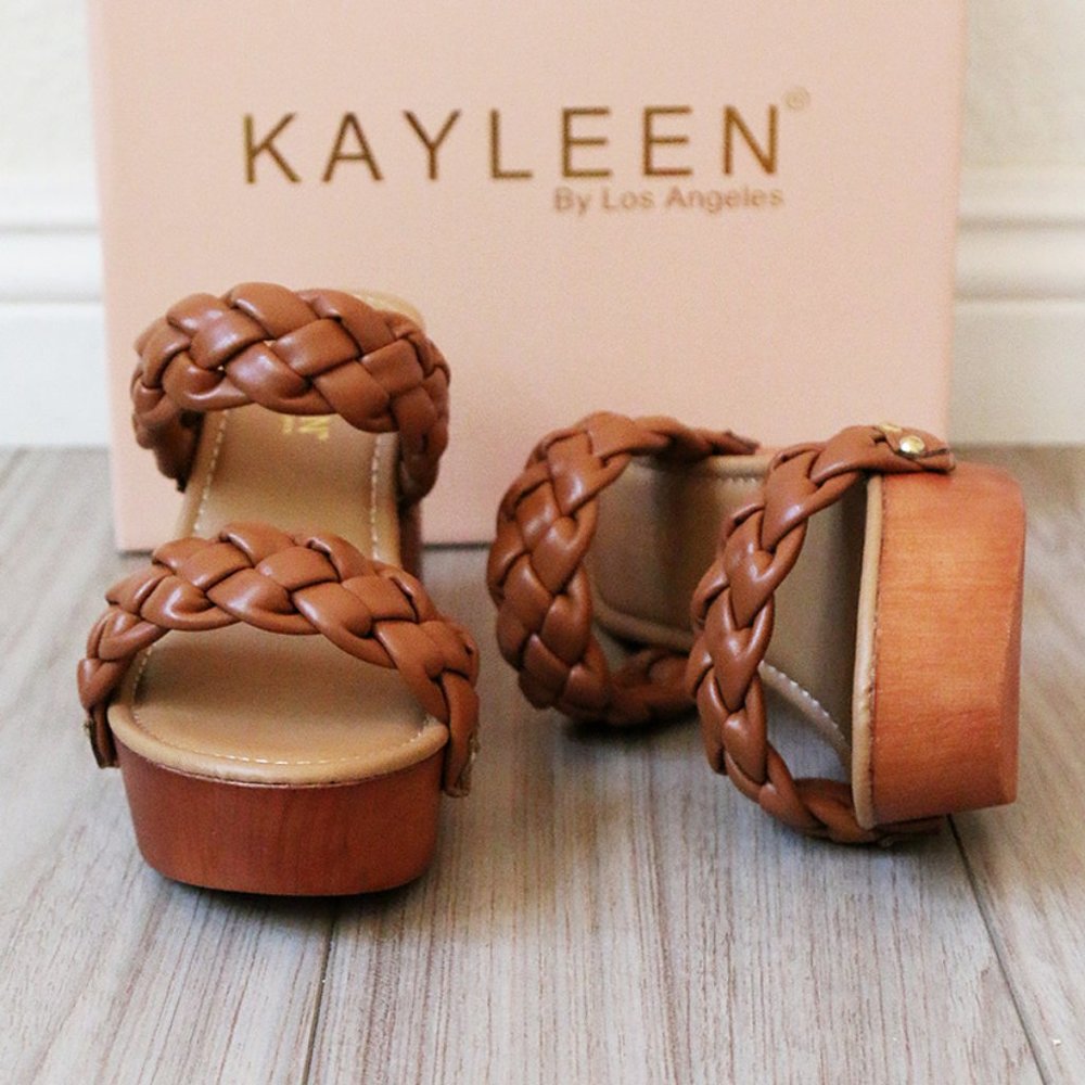 NEW Camel Braided Double Strap Platform Comfy Block Heel Slide On Sandals Shoes - Picture 7 of 10